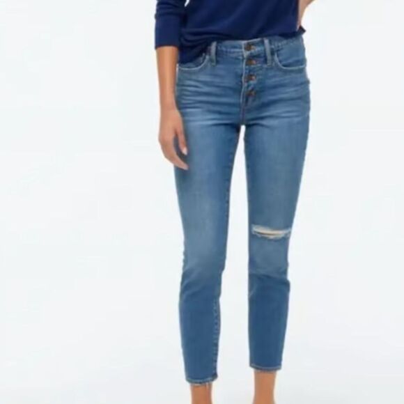 J. Crew Denim - NWT J.Crew High-Rise Skinny Ankle Jeans 25 Button Fly Ripped Dark Wash Indie
